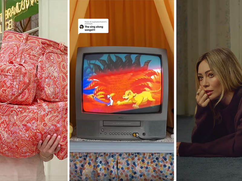 De izquierda a derecha: publicación de Instagram de @verabradley; publicación de TikTok de @devs.diaries; publicación de Instagram para la gira "lucky me tour" de @hilaryduff (Contribución).