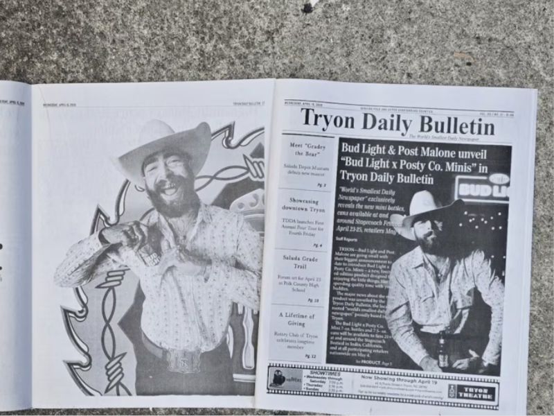 Bud Light presentó su colección de cervezas de baja graduación alcohólica utilizando un pequeño periódico con sede en Tryon, Carolina del Norte. (Bud Light)