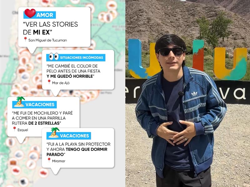 Del lado izquierdo el Mapa del dolor de panza, y en el costado derecho uno de los testimonios.