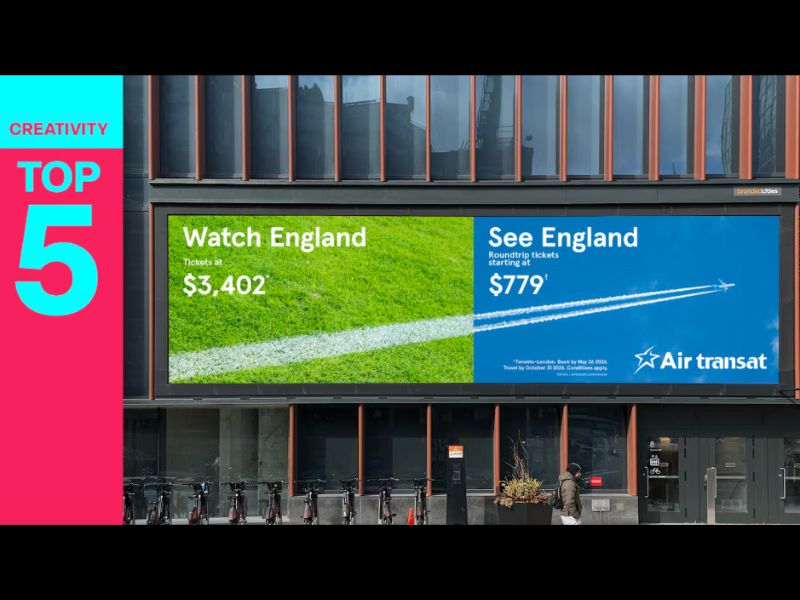 Los ingeniosos anuncios de Air Transat en exteriores comparan los precios de las entradas para el Mundial con los precios de los vuelos a esos mismos países. (Air Transat)