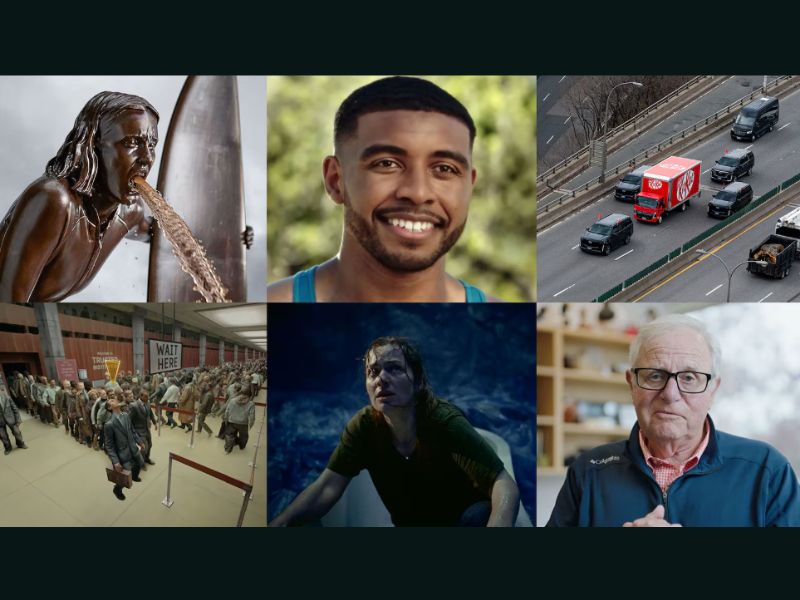 Los principales candidatos de Cannes de este año abarcan desde acrobacias hasta anuncios publicitarios. (Channel 4, Claude, KitKat, Coinbase, Hornbach, Columbia Sportswear)
