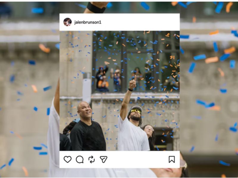 Meta incluyó imágenes de creadores y estrellas, entre ellos Jalen Brunson, en su himno a favor de la IA. (Meta)