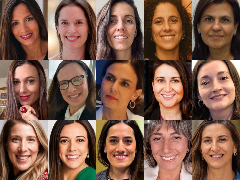 Arriba, Daniela Belaúnde Corte, María José Swett, Pilar Sánchez, Camila Plass y Viviana Kompatzki; en el medio, Jessica Chauriye, Macarena Matthews, María Álvarez Fourcade, María José Saez y Paulina Berrios; y abajo, Nathalie Schol, Karen Meyer, Sonia Maria Coscia, Romina Pasqualetto y María José Espinoza.