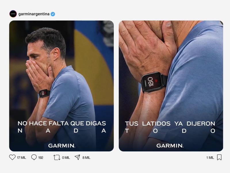 En la muñeca de Scaloni había un Garmin, y el reloj marcaba 180 pulsaciones por minuto.