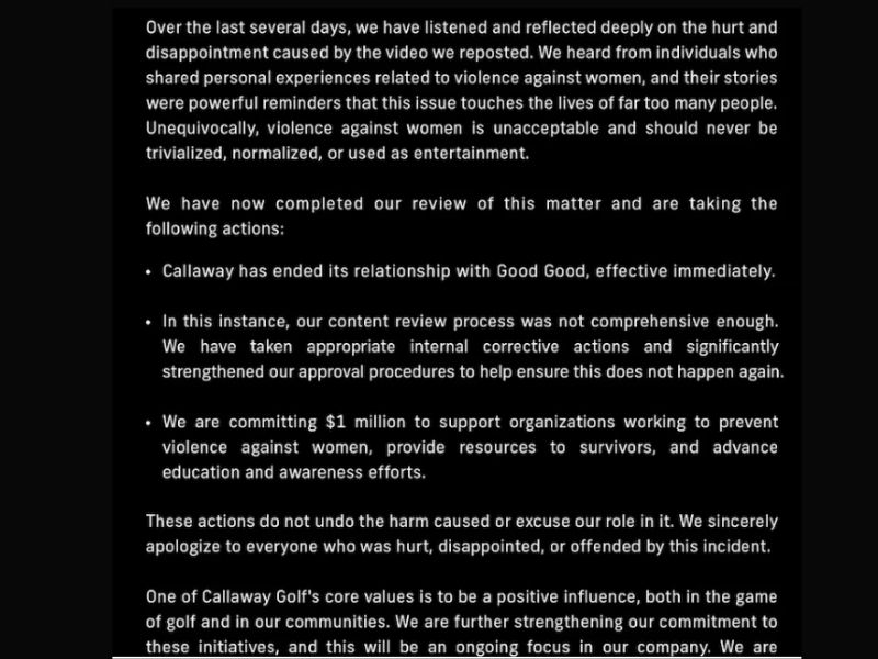 El anuncio de Good Good Golf para Callaway, que algunos acusaron de evocar la violencia doméstica, llevó a Callaway a romper relaciones con el grupo. (@goodgood, @Callaway Golf)
