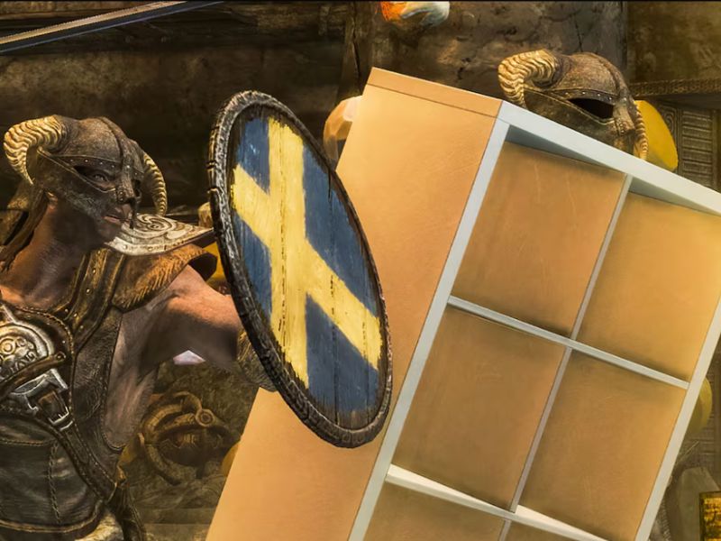La estantería Kallax de Ikea ayuda a los jugadores a transportar objetos como un compañero inteligente con voz propia en The Elder Scrolls V: Skyrim. (Ikea)