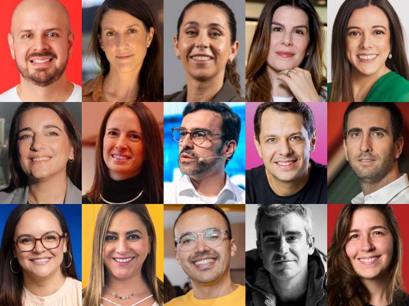 En cada columna, una terna: Miguel Merino, Agustina Pelfini, Mónica Zamudio; Silvana Cataldo, Juliana Cury, Lizbeth Schroeder; Carola Garibaldi, Cristiano Mineiro, Santiago Reina; Thais Hagge, Guilherme Martins, Gonzalo Muente; Karen Meyer, Santiago Minorini y Bianca Rosenberg. 