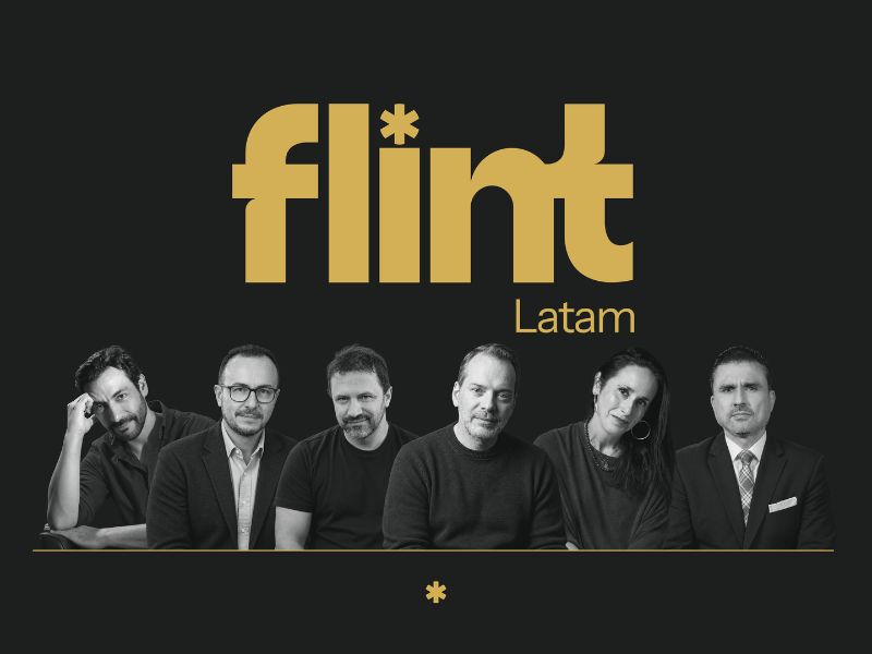 Juan Carlos Chaves, VP creativo de Colombia y Perú; Xavier Serrano, CEO de Flint Colombia y chief growth officer (CGO) regional; John Raúl Forero, chief creative officer regional; Juan Ignacio Gallego, CEO de Delta Flint; Julieta Kropivka, chief producer officer regional; y Max Gutiérrez, CEO de Flint Perú.